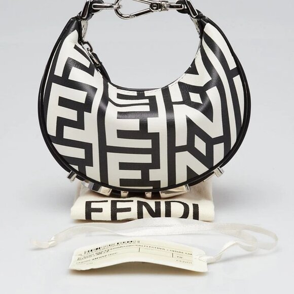 Fendi x Marc Jacobs Black/White Printed Leather Fendigraphy Nano Bag - 7AS089 - Picture 7 of 11